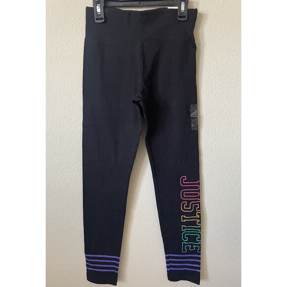 Justice Black Rainbow Ombre Striped High Waist Full Length Leggings Size 12 - Picture 1 of 5